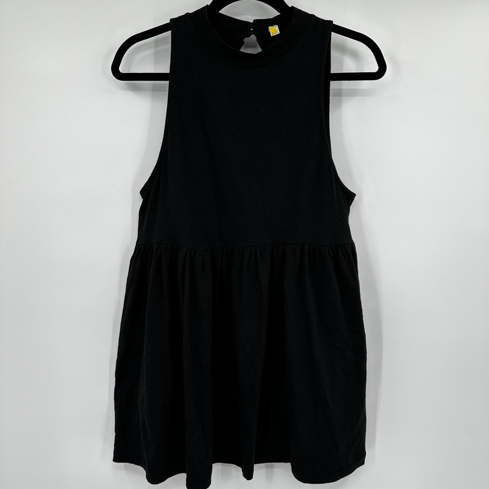 Free‎ People Black Sleeveless Cut Out Back Babydoll Peplum Top Medium Festival